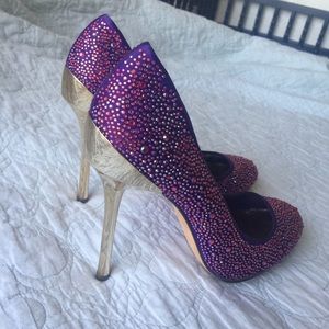 BCBG ‘Prish’ Gem Encrusted Purple Satin Pumps